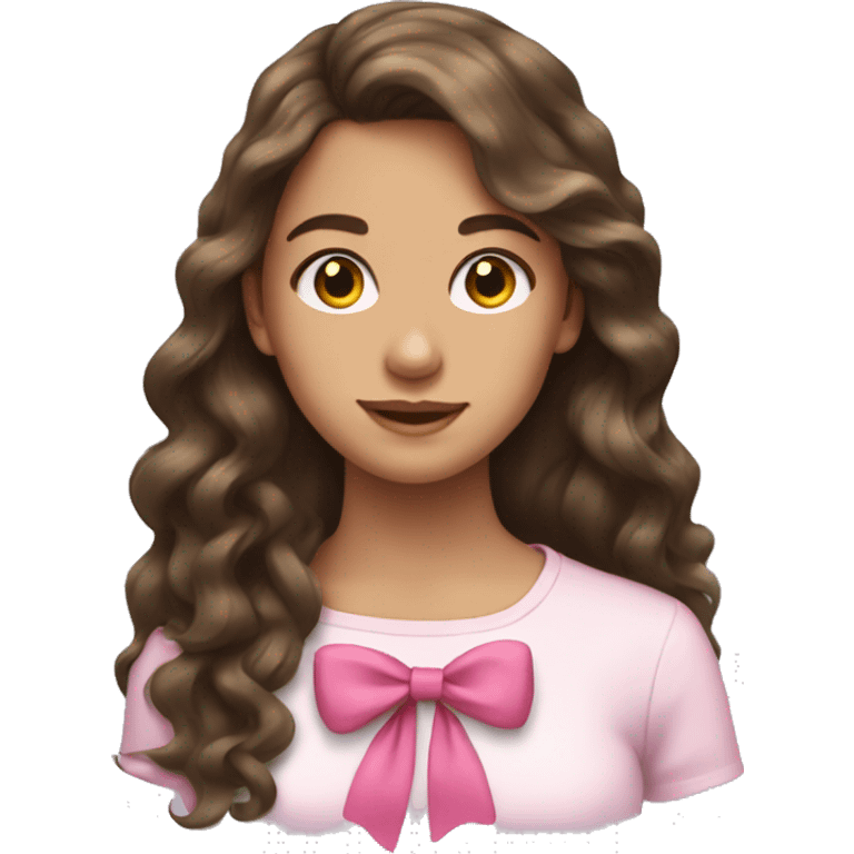 Teen girl with long wavy brunette hair with a pink bow in the back emoji