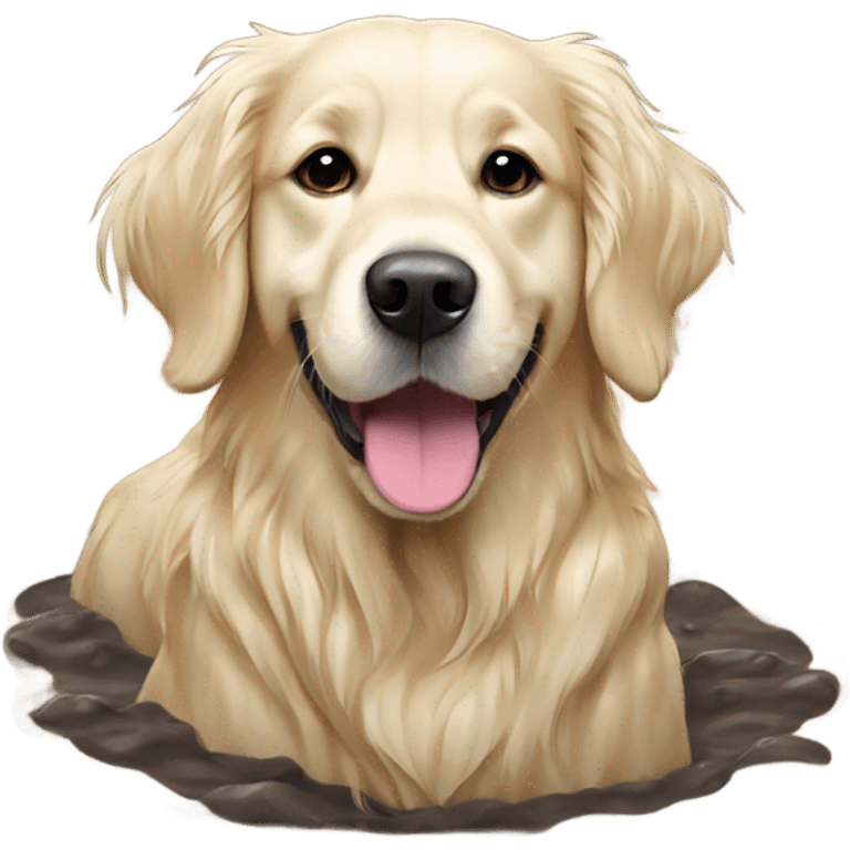 English cream golden retriever in muddy puddle emoji