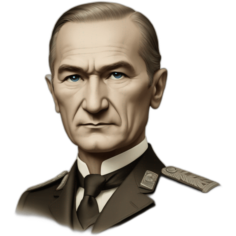 a portrait of mustafa kemal ataturk with blue eyes looking at turkey flag emoji