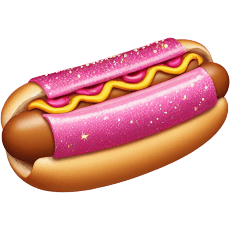 Pink glittery hot dog with pink emoji