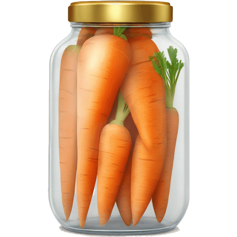 Realistic sliced carrots in a glass jar with a gold screw on lid on the top. emoji