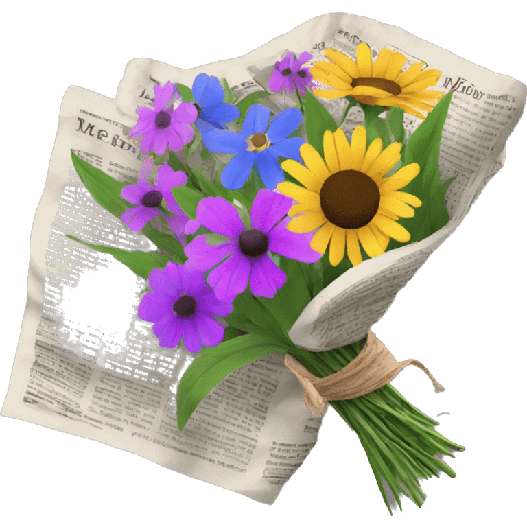 wildflower bouquet with newspaper wrapped around it emoji