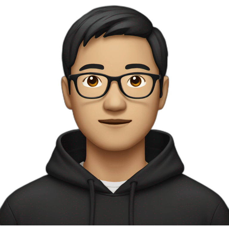 asian man with glasses dark haired wearing a black hoodie emoji