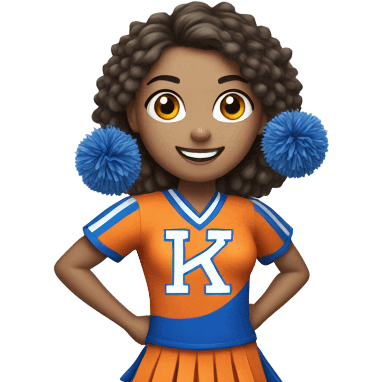 Cheerleader with orange and blue Pom poms and a K1 on Uniform emoji