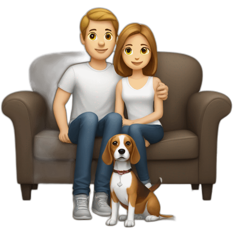 Brown hair White boy and girl with beagle Sit on couch emoji