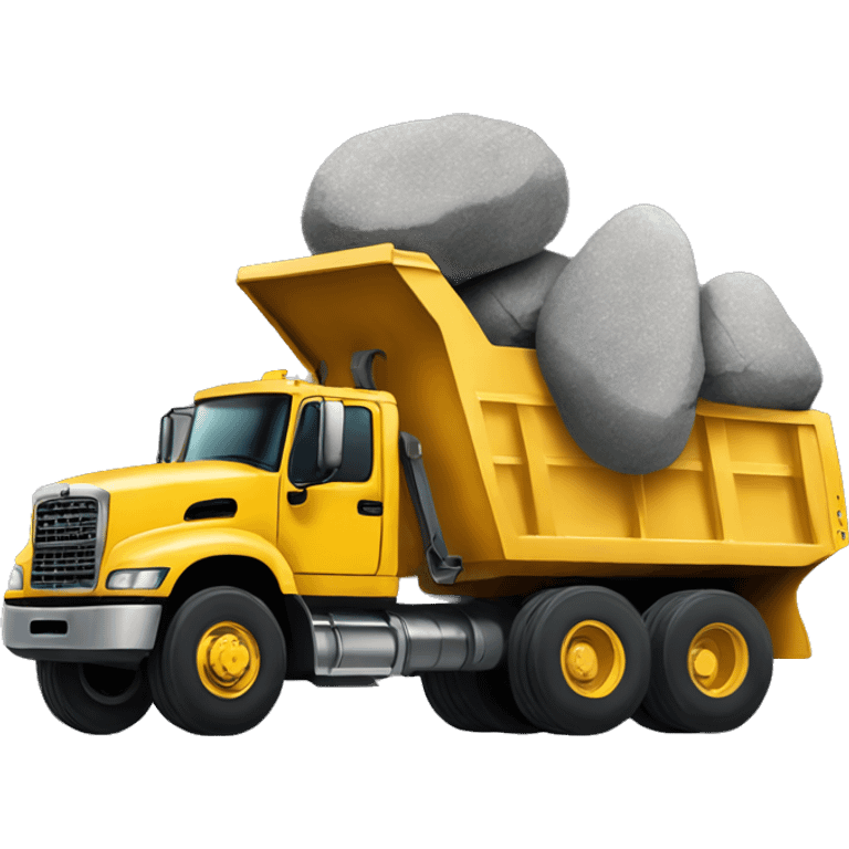 side view of a yellow dump truck hauling big rocks emoji