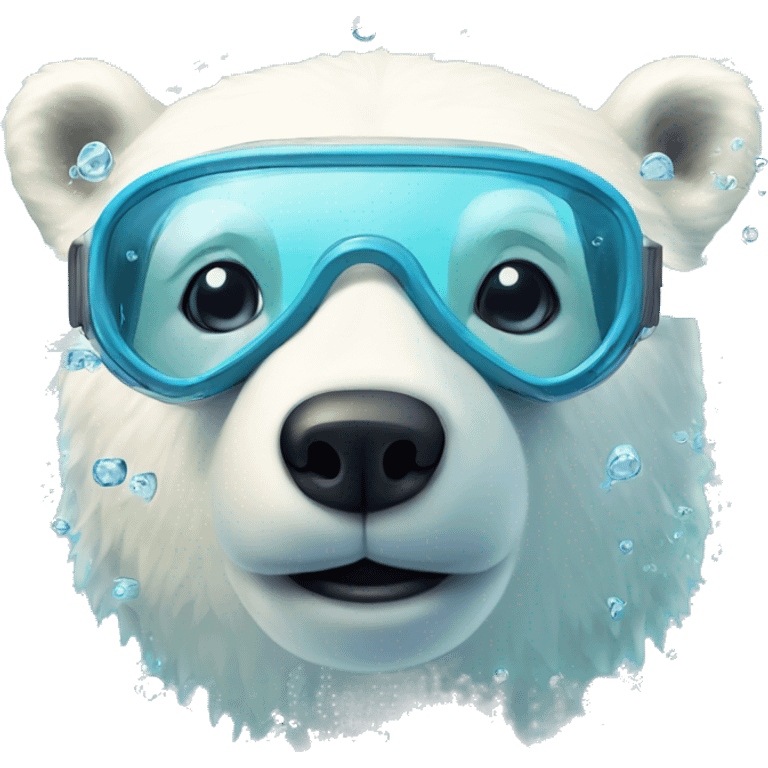 cute polar bear swimming in water with goggles emoji