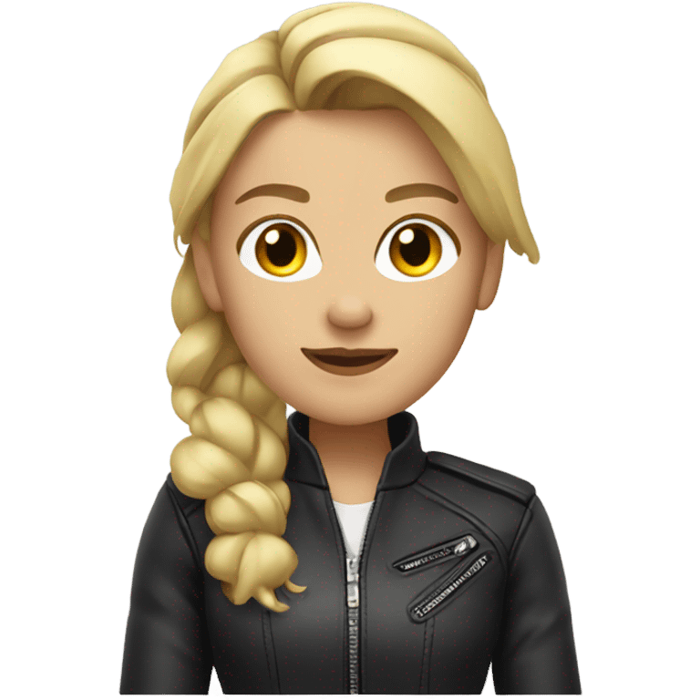 Blonde female with moto jacket and ponytail emoji