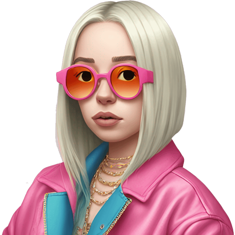 Billie Eilish wearing k pop clothes with flamingo sunglasses emoji