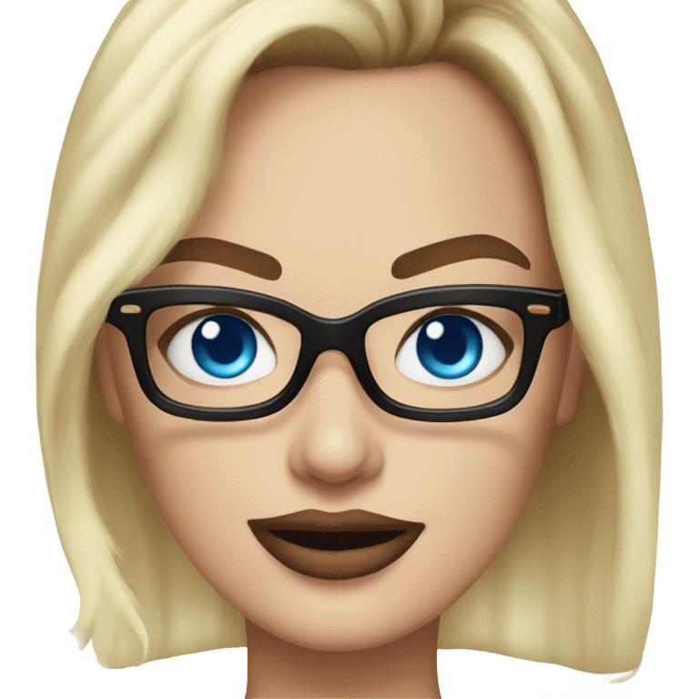 margot robbie with blue eyes, wearing black glasses  emoji