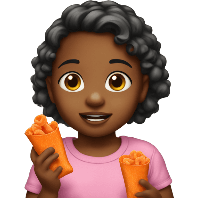 Toddler girl  eating cheetos emoji