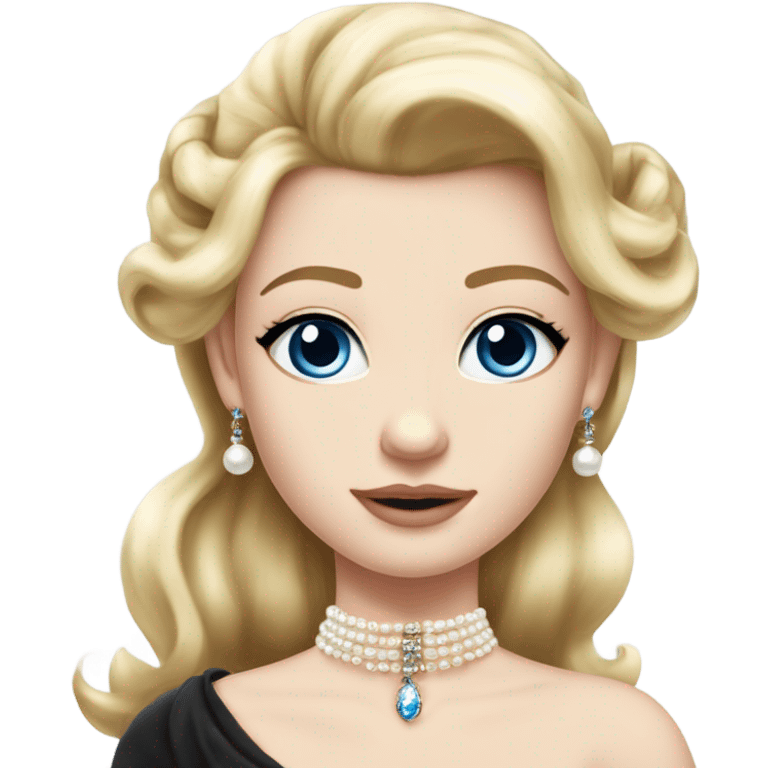 Make a blonde princess with half up half down hair. She must have pale skin and blue eyes. Pearl earrings. And a Chanel choker necklace. She has to be beautiful emoji