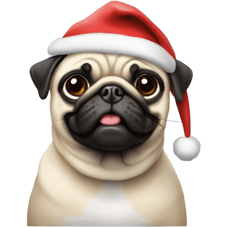 pug wearing a santa hat emoji