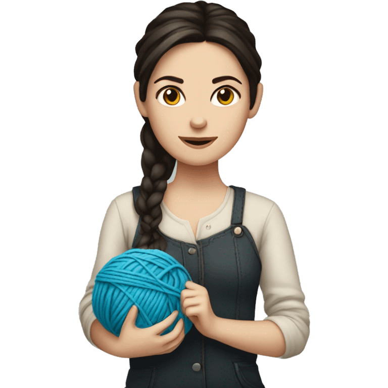 White girl with dark hair, holding ball of yarn emoji