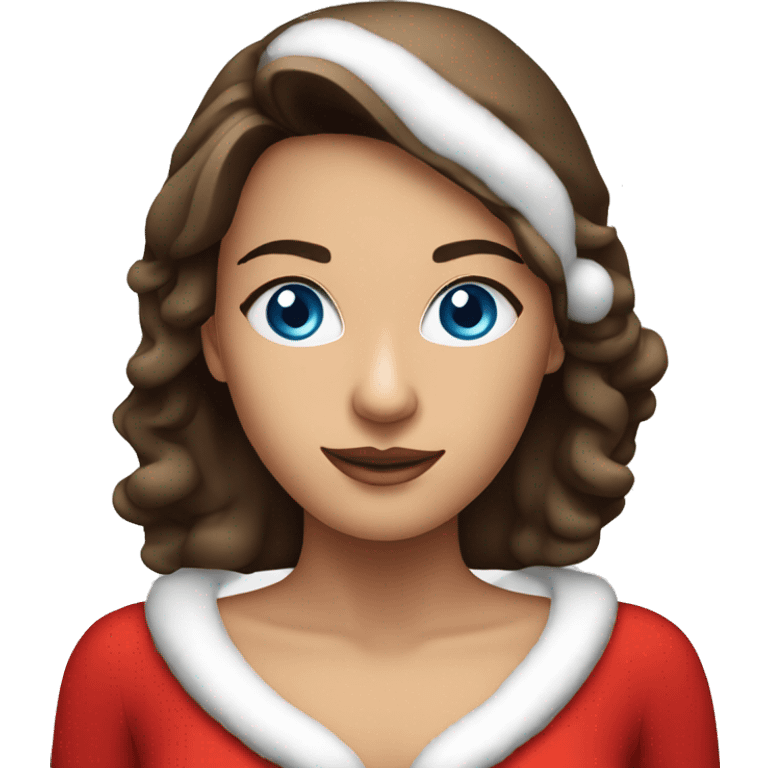 brunette woman in santa costume with blue eyes and tanned emoji