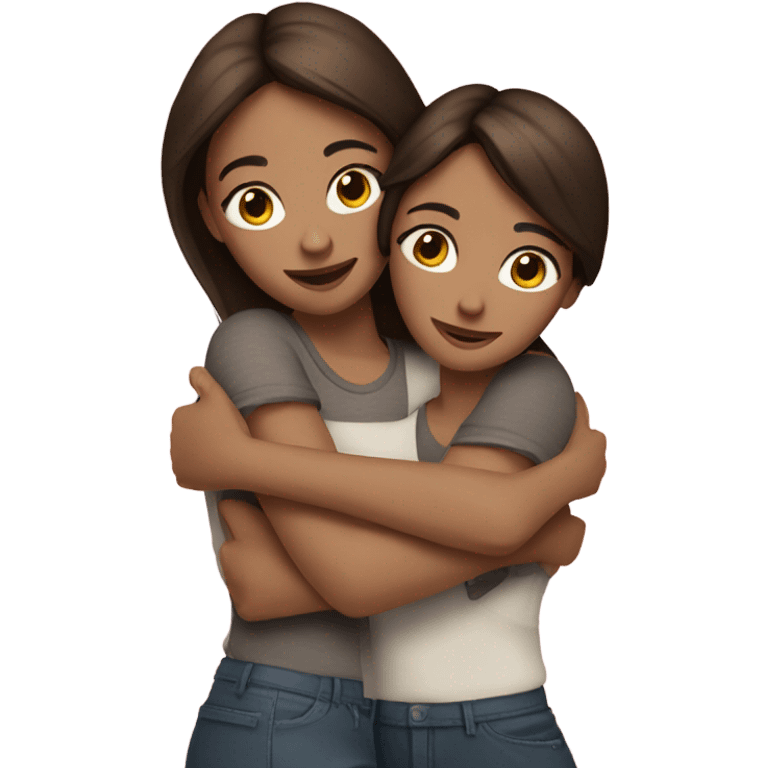 Two brunette girls hugging emoji