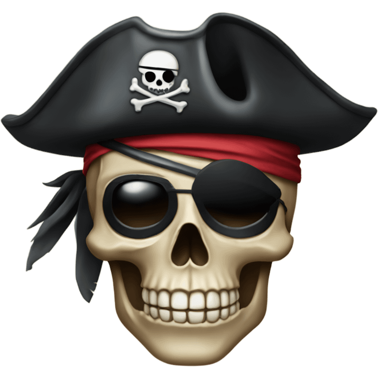 Pirate skull dark with eye patch and hat emoji