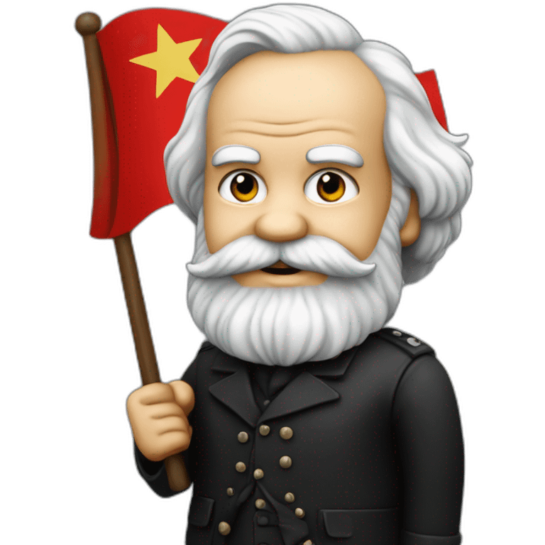 Karl Marx holding a flag in his Hand with a red star and a background of the Flag is black   emoji