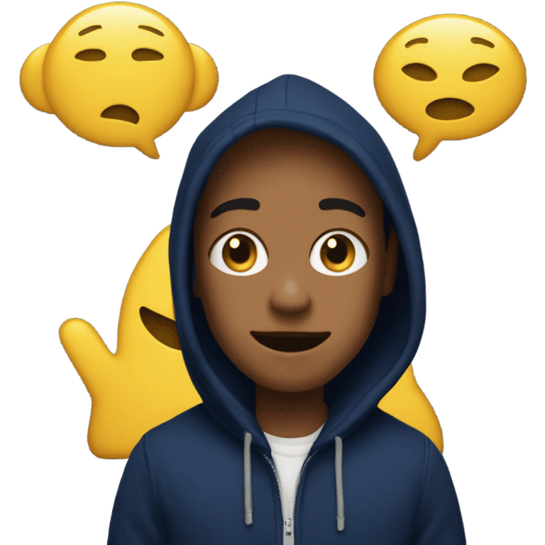 generate me a yellow emoji person wearing a navy blue hoodie which says GAP on it in big letters  emoji