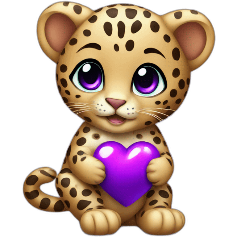 Baby leopard holding a purple heart  emoji