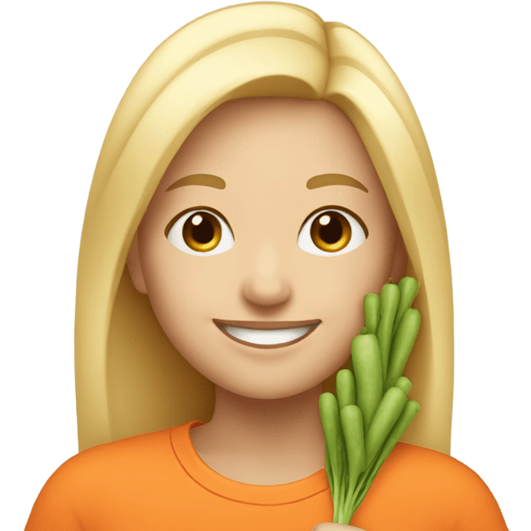 smiling girl with blonde hair holding a carrot  emoji