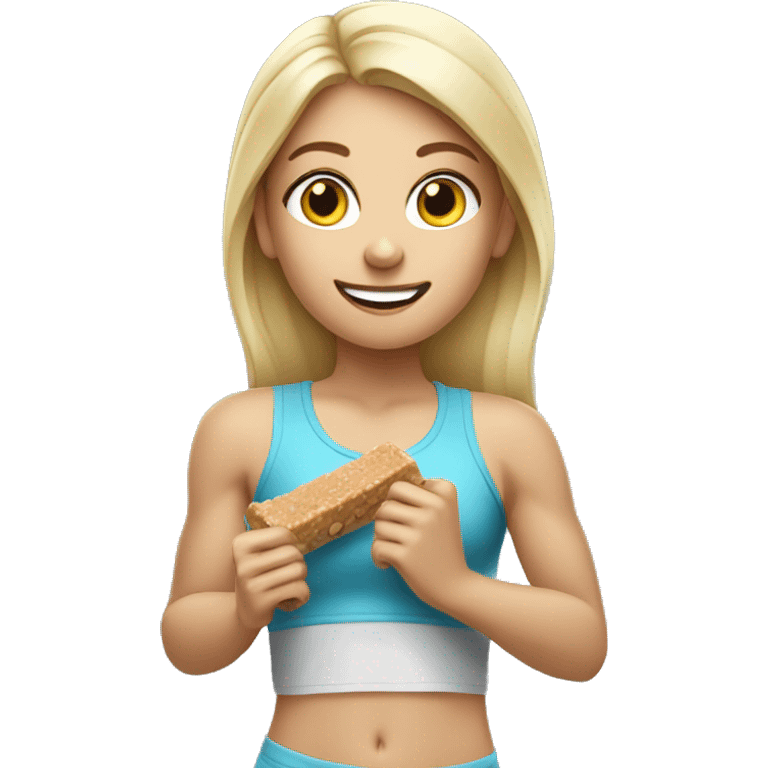 Realistic sporty blond girl eating protein bar  emoji