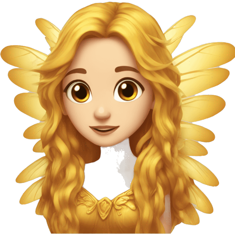 big wings, marigold, Beautiful, fairy, gold, brown, long hair emoji