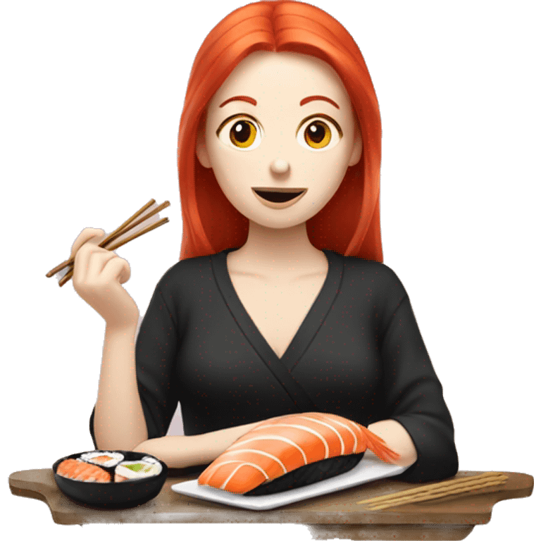 Red haired pale woman eating sushi  emoji