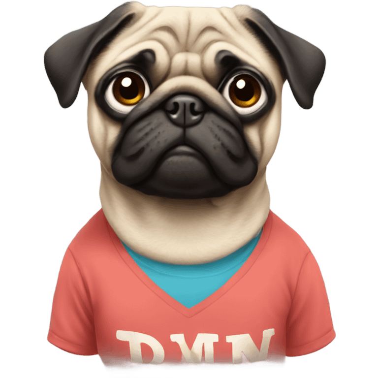 pug wearing a t-shirt emoji