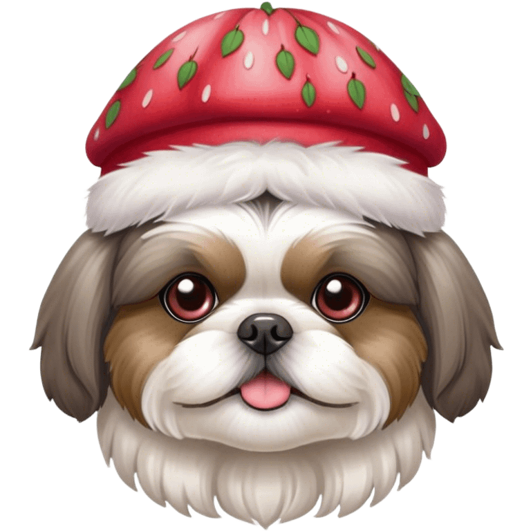 shihtzu grey and white with strawberry hat  emoji