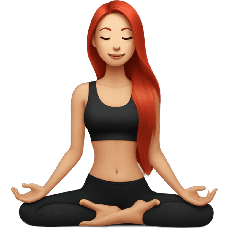  Inglés mujer con cabello rojo y largo haciendo yoga sentada con ropa de color negro woman with long red hair doing yoga sitting in black clothes emoji