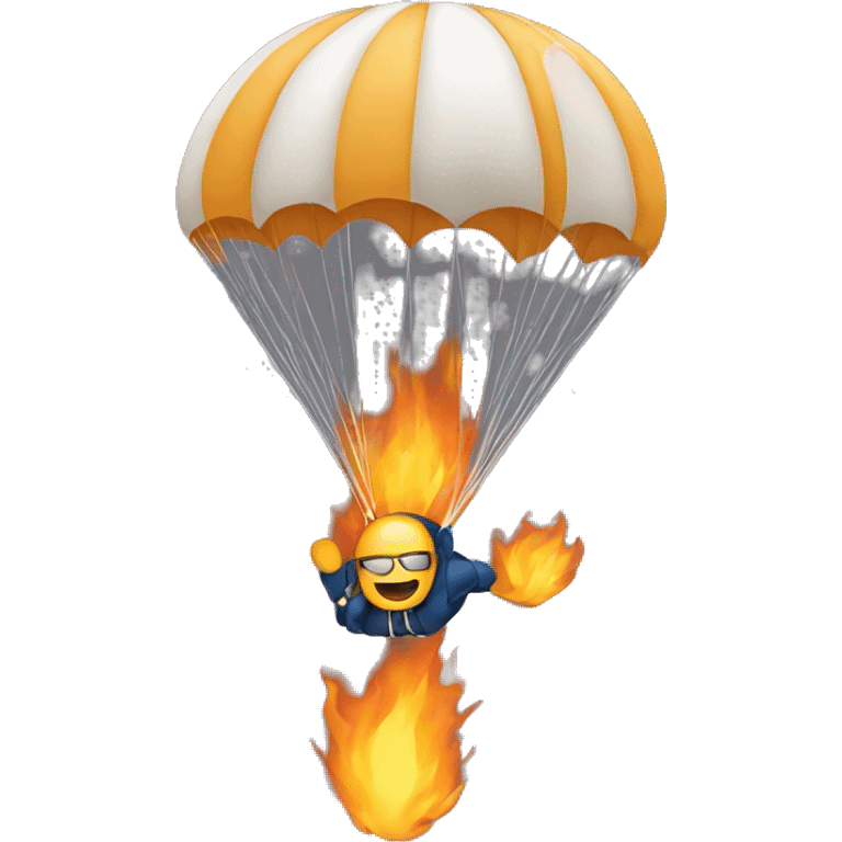 person flying with a parachute in flames emoji