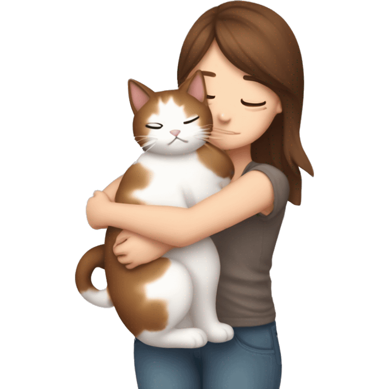 ￼ Brown hair girl hug fat calico cat emoji