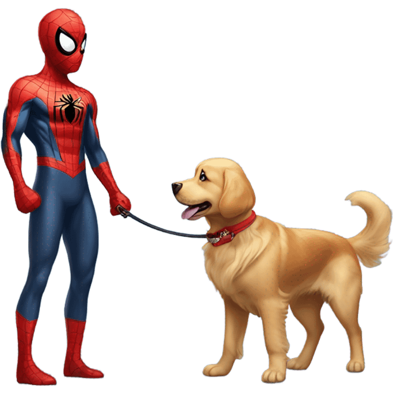 Spider-Man walking his golden retriever emoji