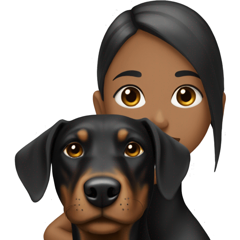 Black small Doberman with blonde girl  emoji