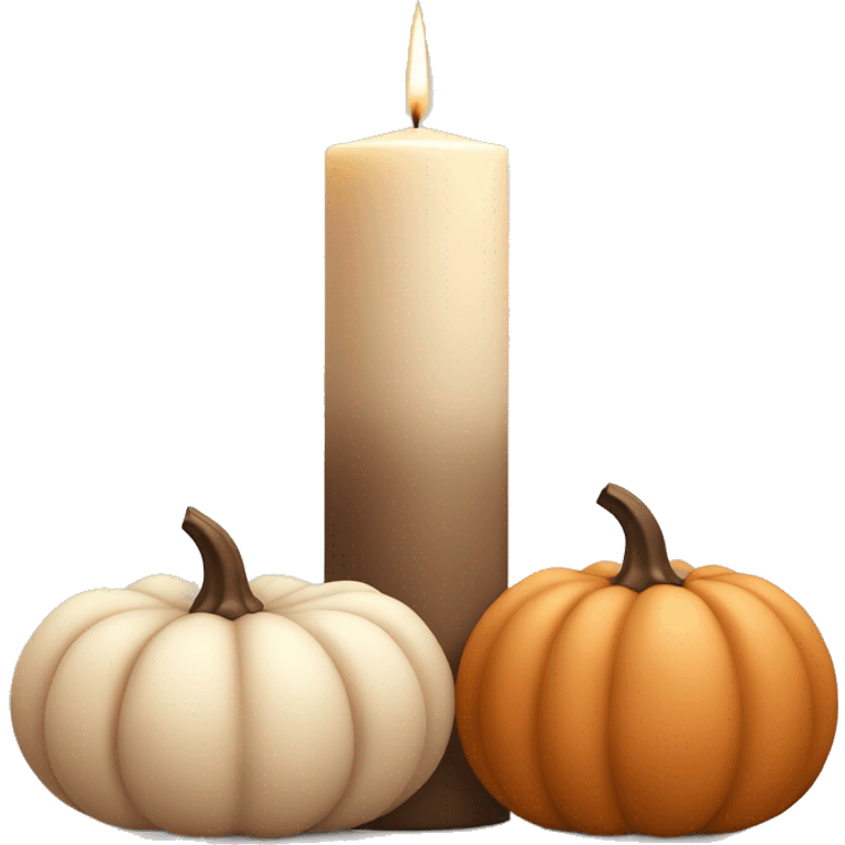 Candles and pumpkins emoji: A trio of soft beige pillar candles surrounded by mini cream and muted brown pumpkins, arranged in a clean, modern style. emoji