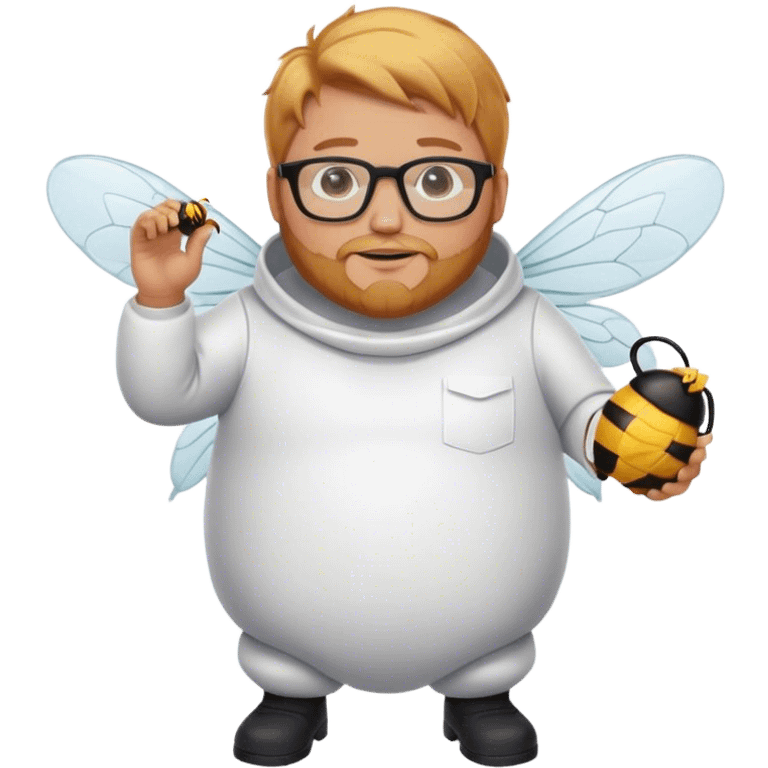 full body plus size bee keeper with light strawberry blonde hair a goatee wearing glasses  emoji