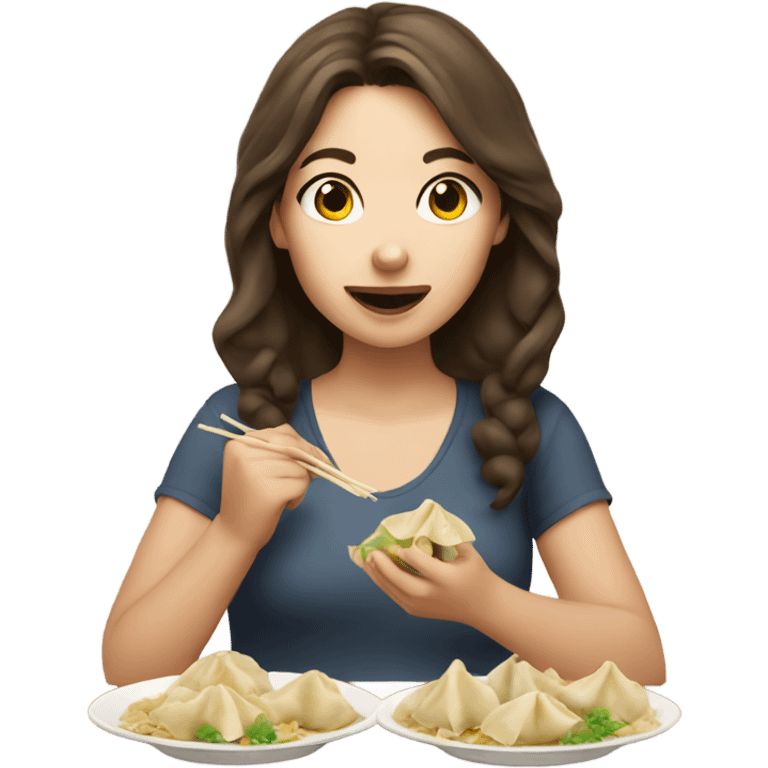 Brown hair Girl eating dumplings emoji