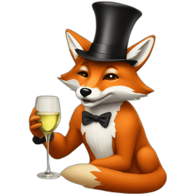 Fox drinking white wine wearing high hat emoji