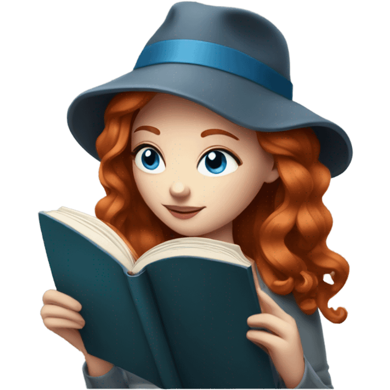 Stylish Redhead with BLUE eyes reading a book emoji