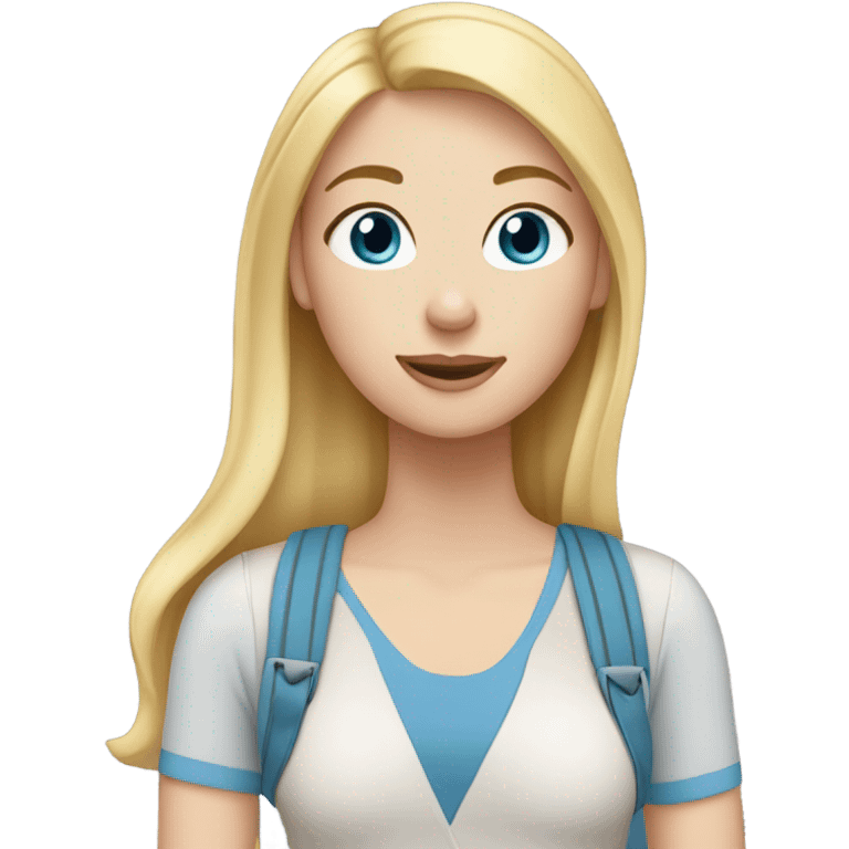 White girl with straight blonde hair, long eyelashes and blue braces emoji