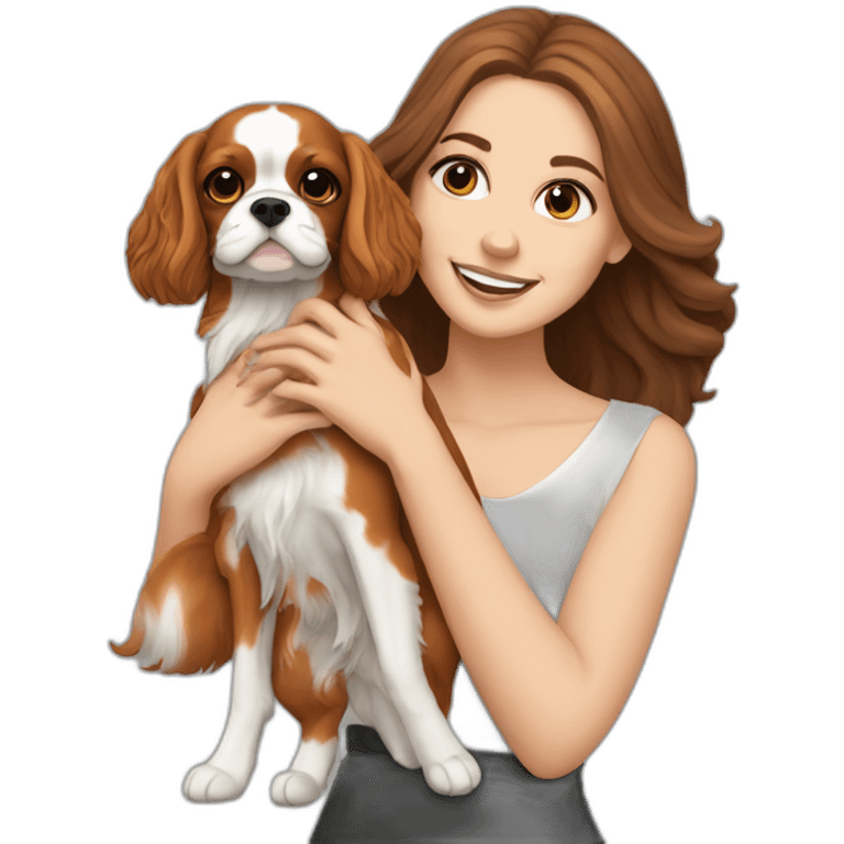 white girl holding cavalier king charles spaniel  emoji