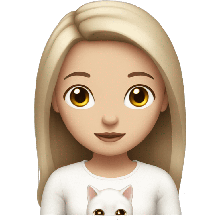 Girl with brown eyes and hair holding a white cat  emoji