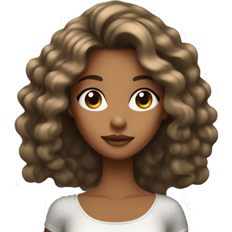 tanned skin girl with big black eyes and volume thick hair emoji