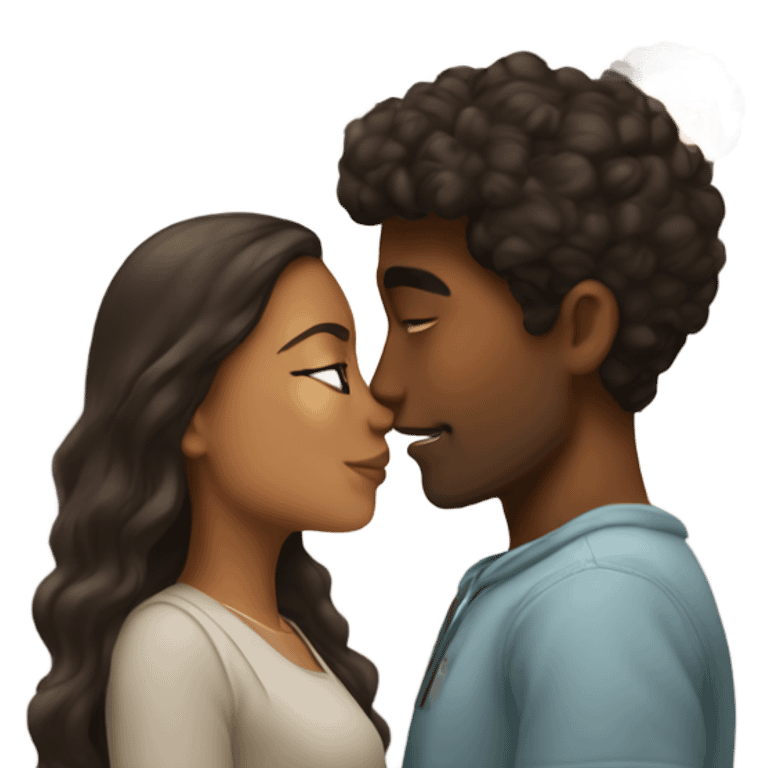 Brown girl and lightskin boy kissing emoji