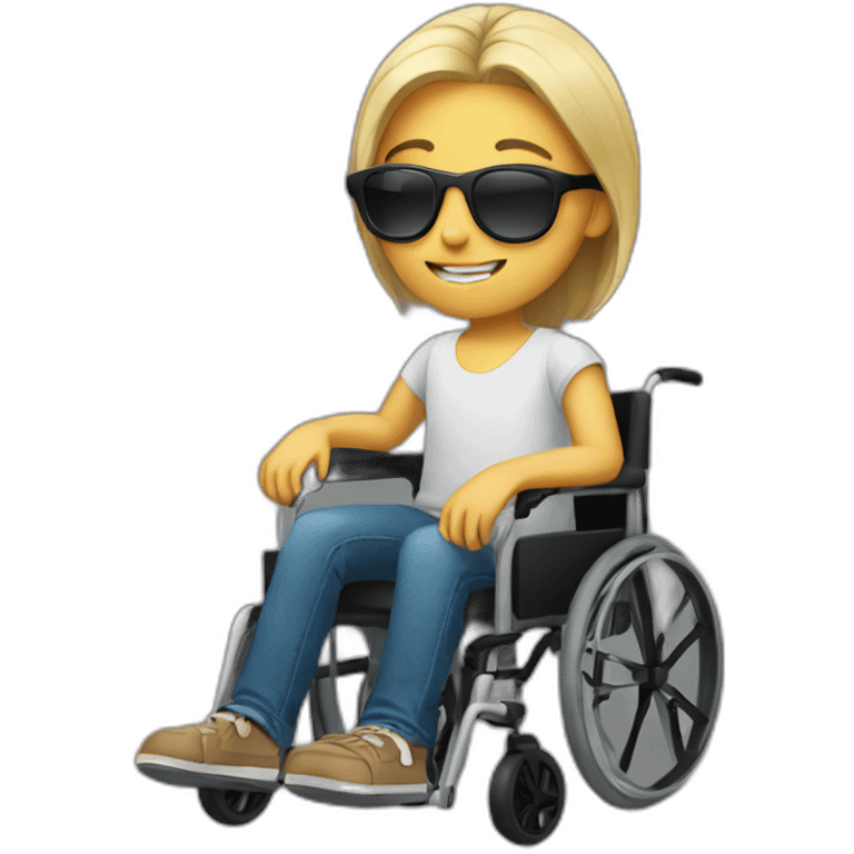 Teenager in a wheelchair wearing sunglasses emoji