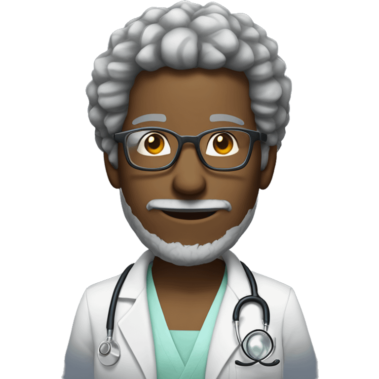 African-American man-doctor- short-gray-Afro-faded-haircut-glasses-five o’clock-shadow-short-gray-beard-smiling  emoji