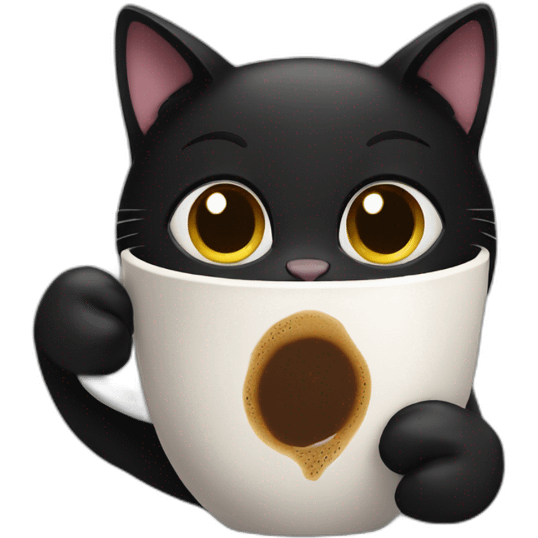 black cat drinking coffee emoji