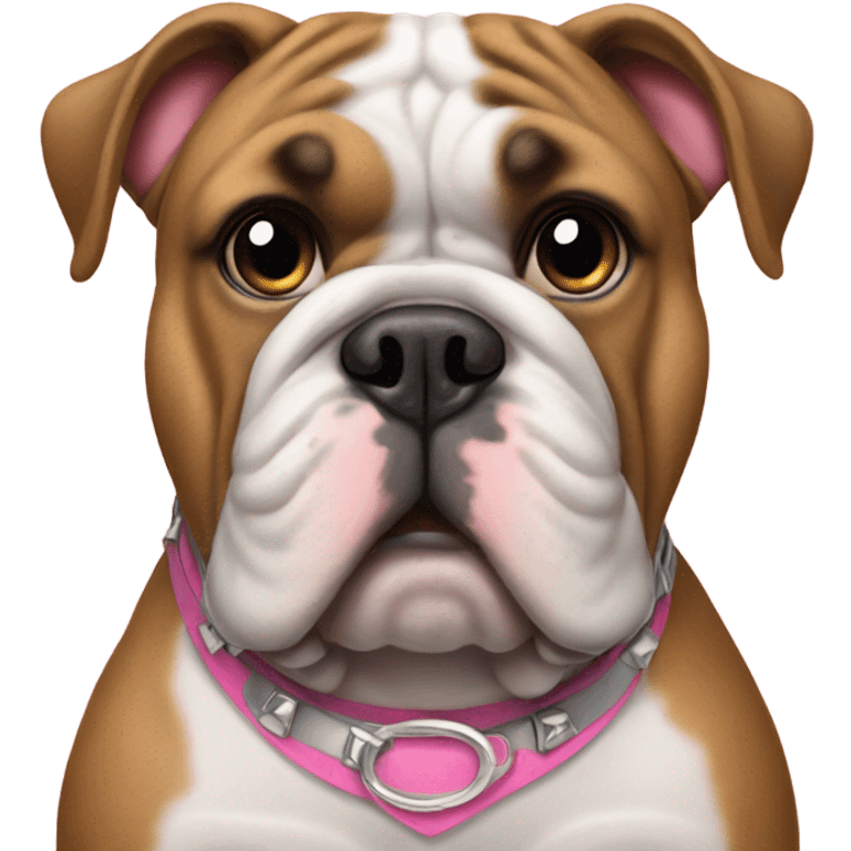 A bulldog with a pink and silver collar emoji