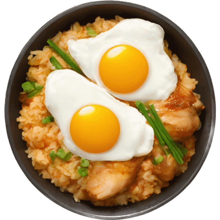 chicken thigh rice bowl with two eggs emoji